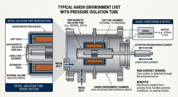 Harsh Environment LVDT with Pressure Isolation Tube